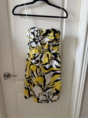 Express Strapless Floral Sundress in Yellow, Black & White